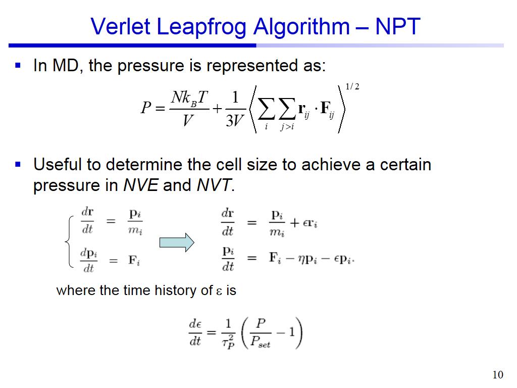 Verlet Leapfrog Algorithm – NPT