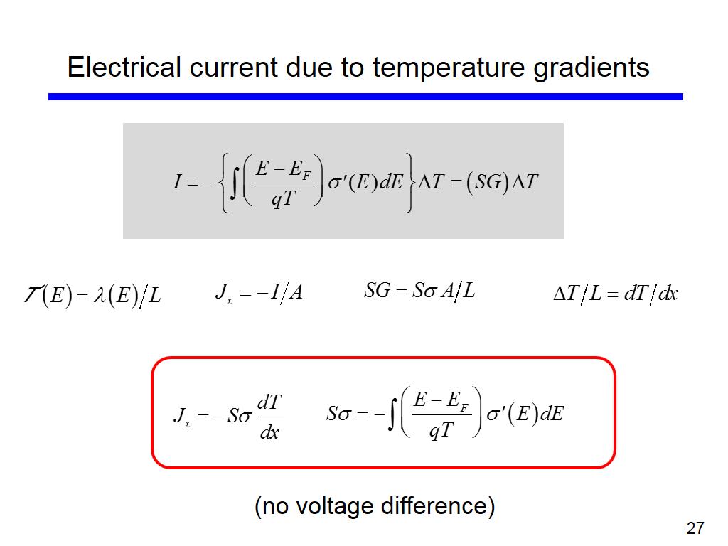 Electrical current due to temperature gradients
