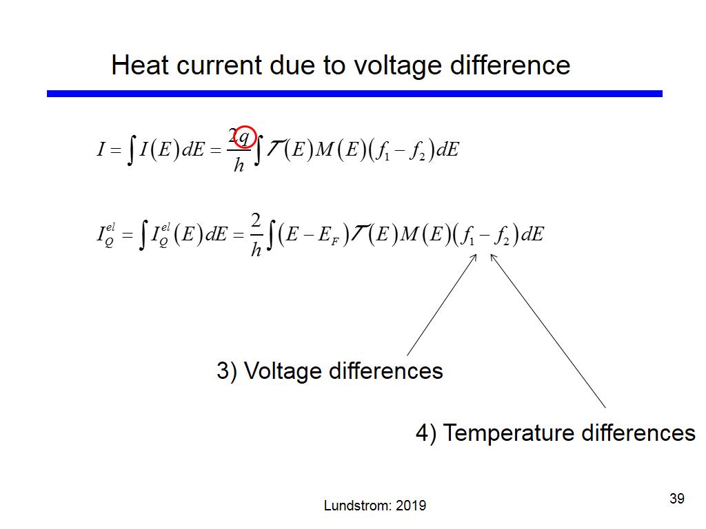 Heat current due to voltage difference