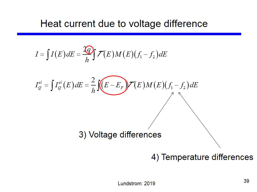 Heat current due to voltage difference