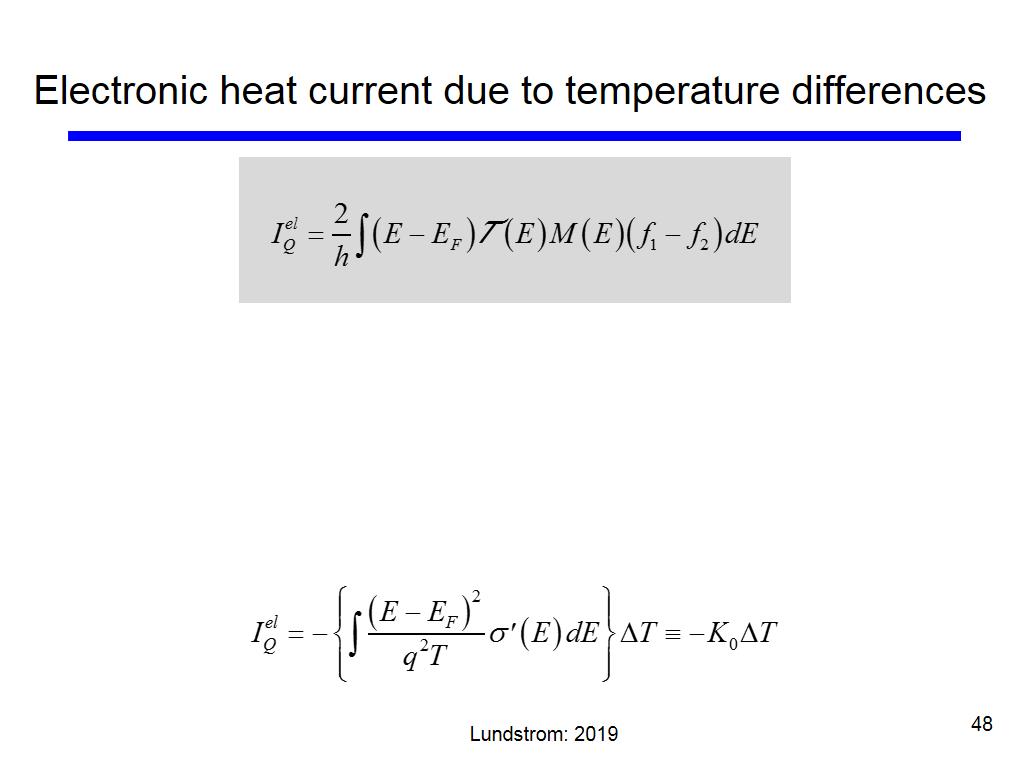 Electronic heat current due to temperature differences