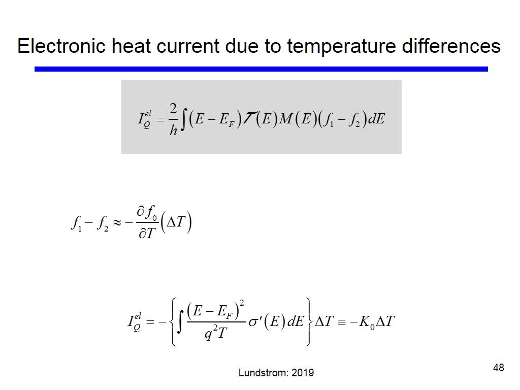 Electronic heat current due to temperature differences