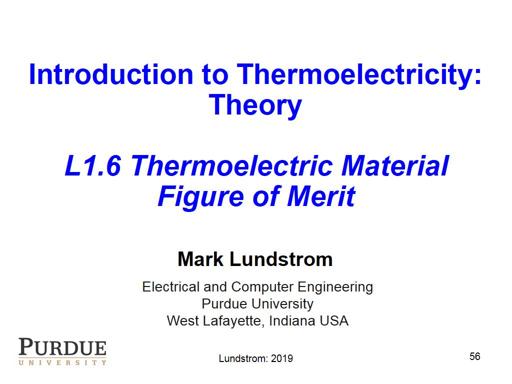 L1.6 Thermoelectric Material Figure of Merit