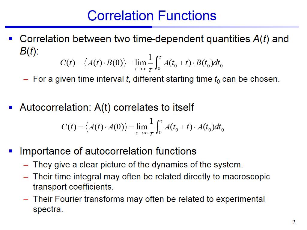 Correlation Functions