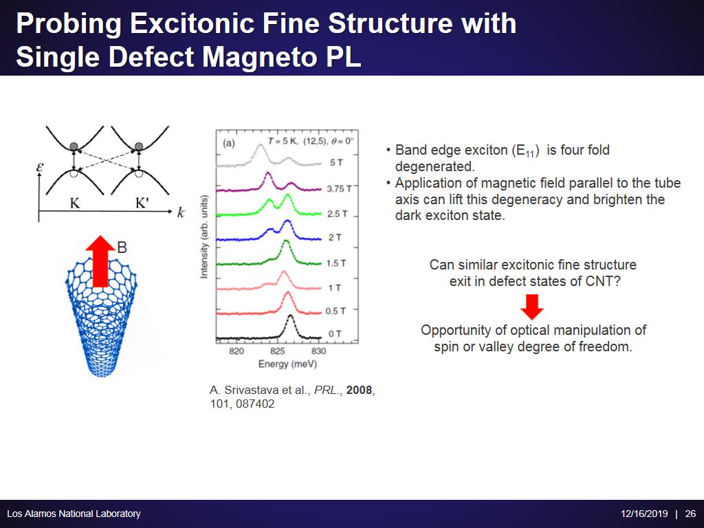 Probing Excitonic Fine Structure with Single Defect Magneto PL