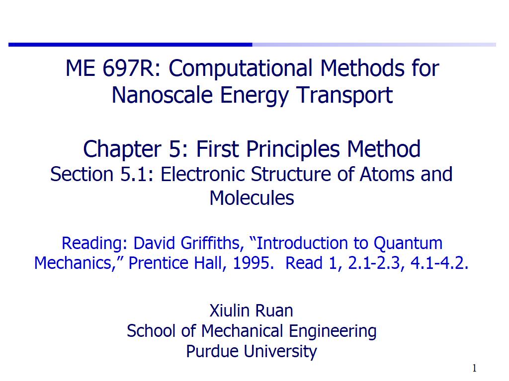Lecture 5.1: Electronic Structure of Atoms and Molecules