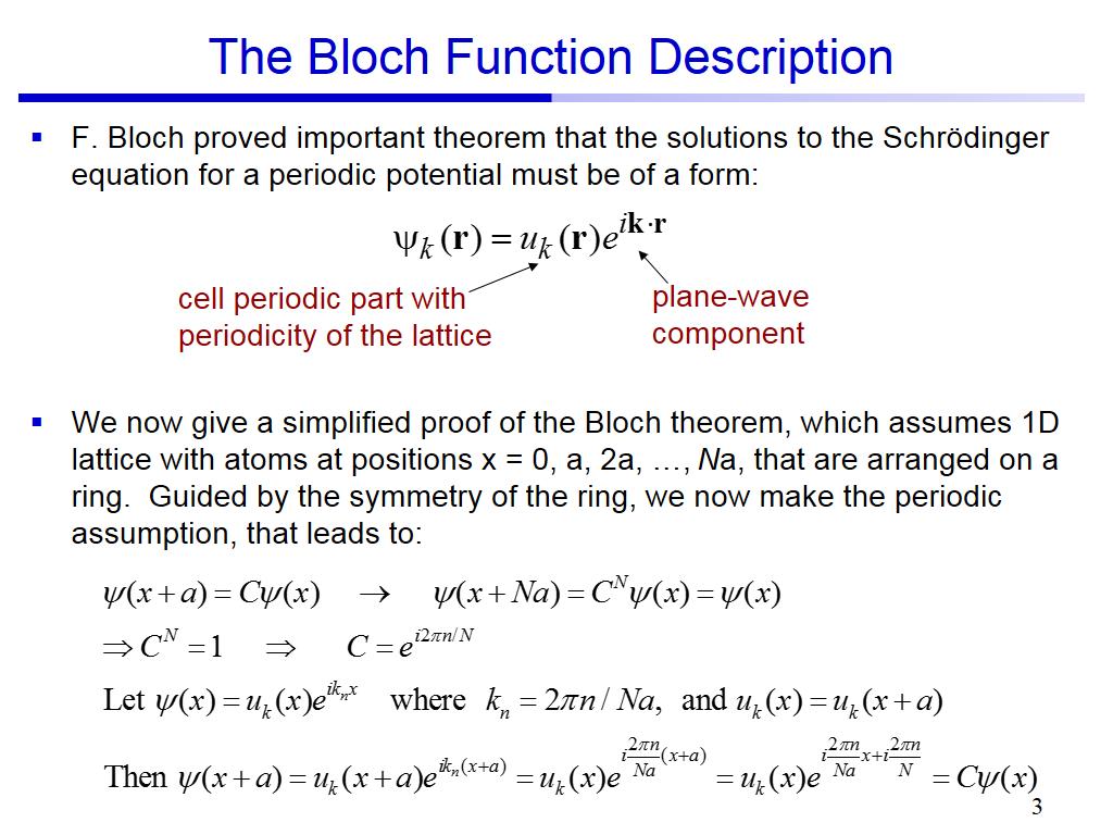 The Bloch Function Description