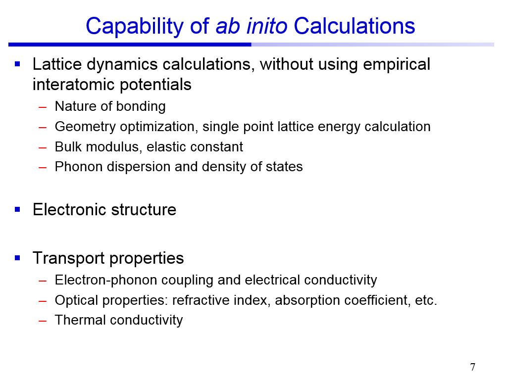 Capability of ab inito Calculations