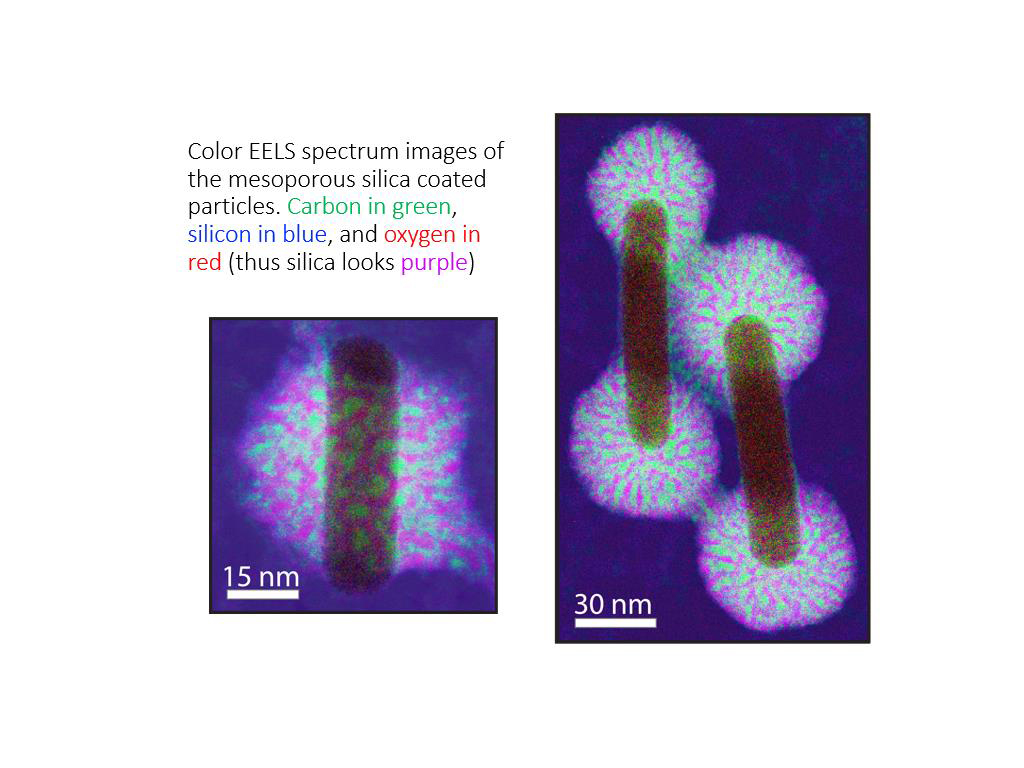 Color EELS spectrum images of the mesoporous silica coated particles