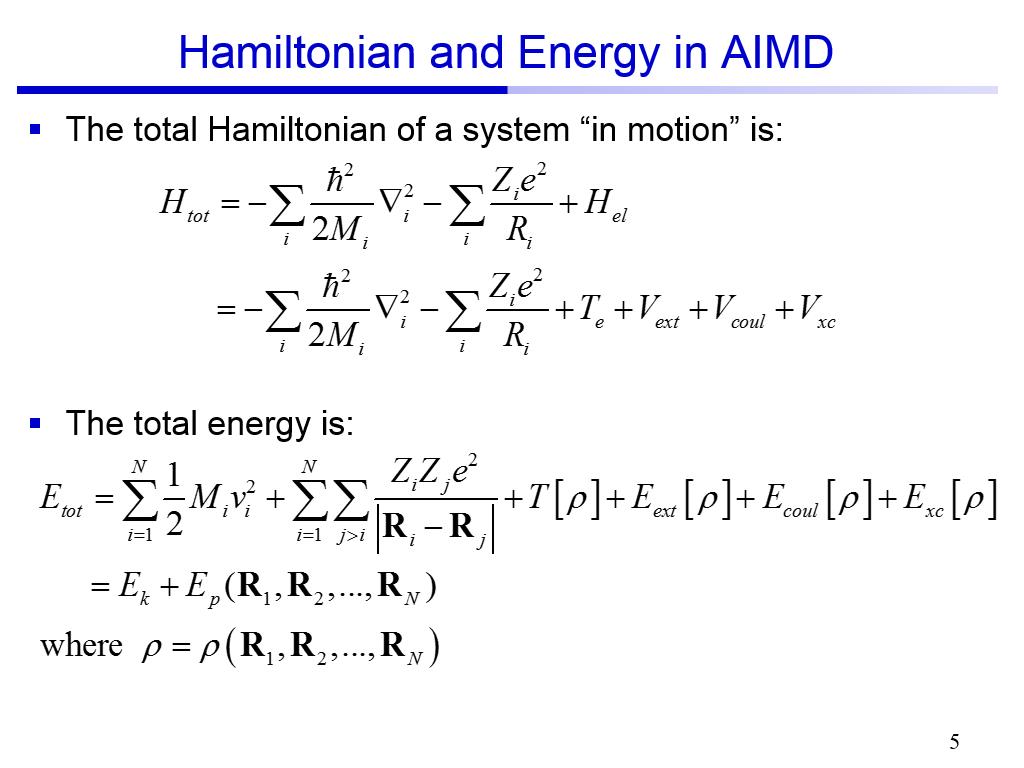 Hamiltonian and Energy in AIMD