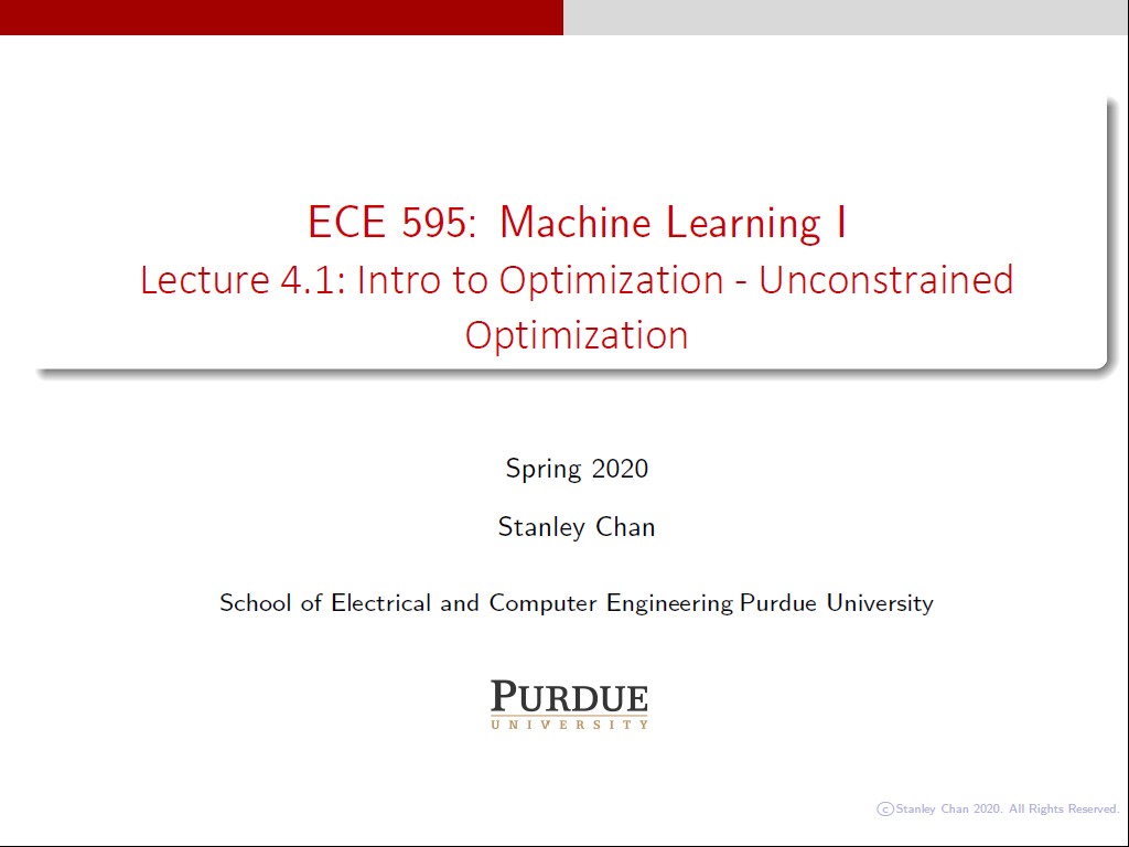 Lecture 4.1: Intro to Optimization - Unconstrained Optimization