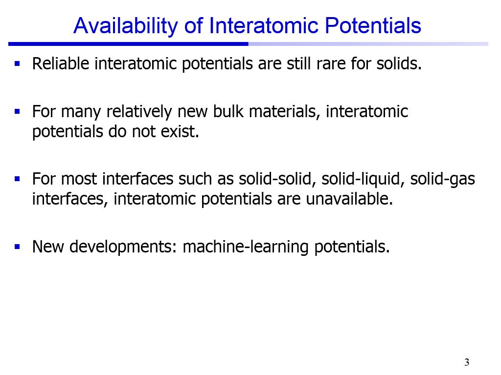 Availability of Interatomic Potentials
