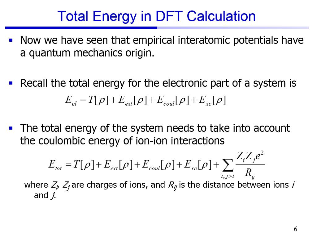 Total Energy in DFT Calculation