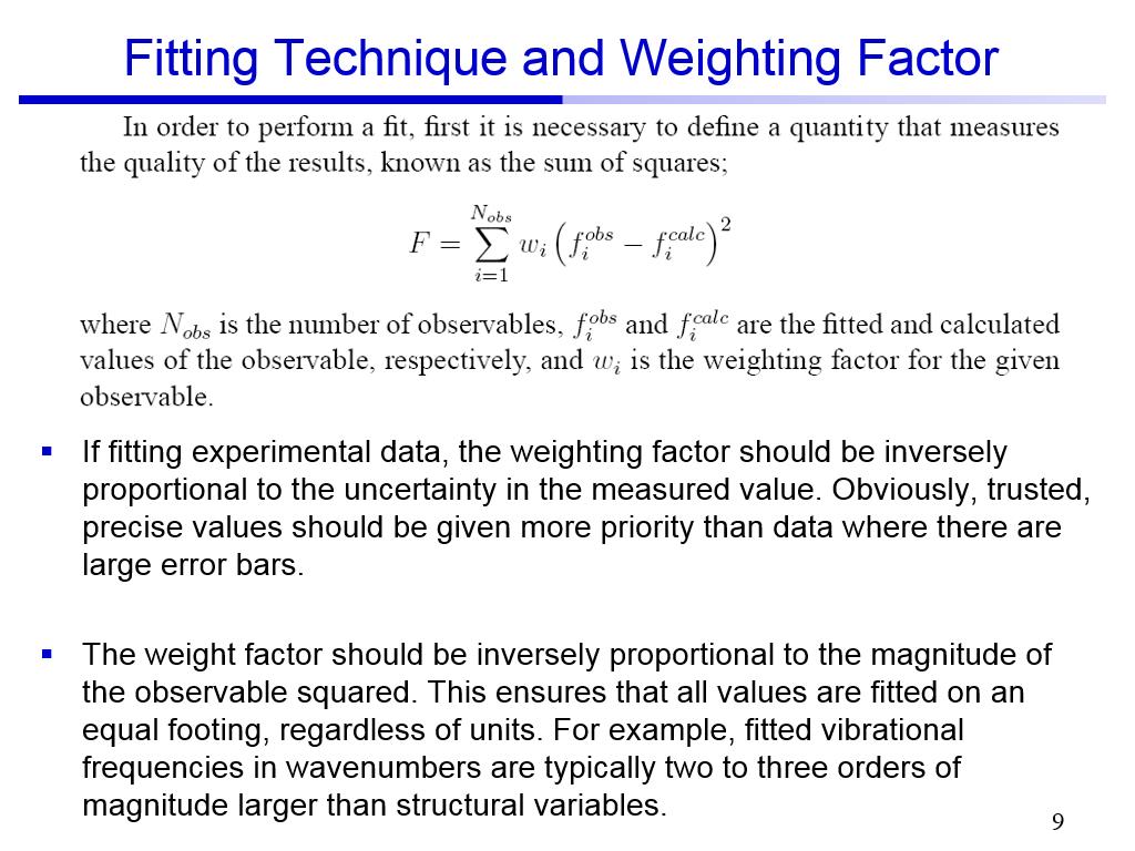 Fitting Technique and Weighting Factor