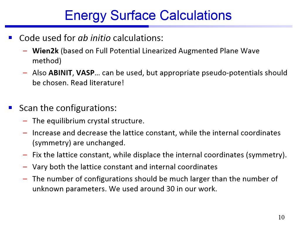 Energy Surface Calculations