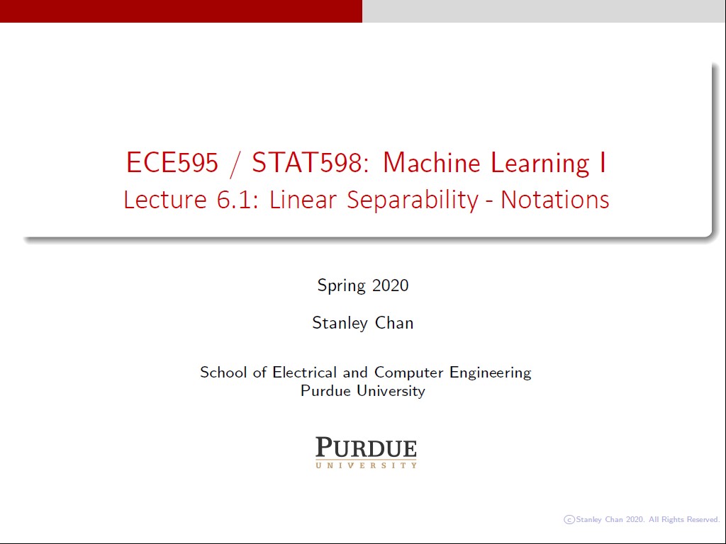 Lecture 6.1: Linear Separability - Notations