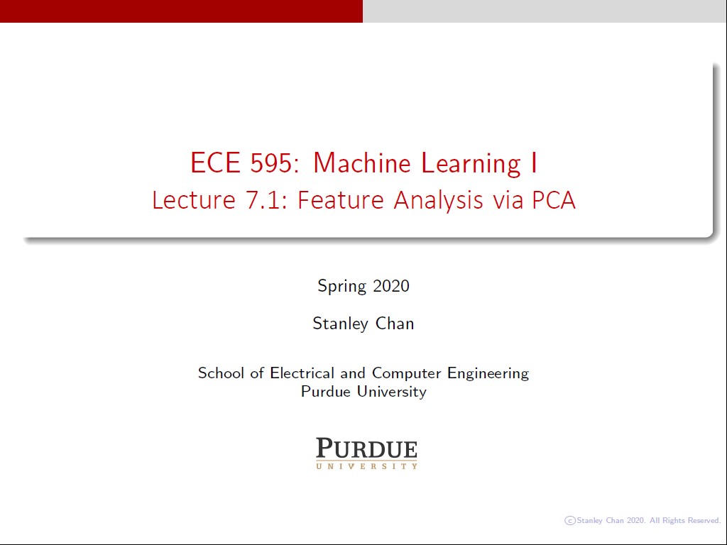 Lecture 7.1: Feature Analysis via PCA