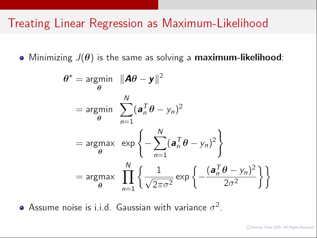 Treating Linear Regression as Maximum-Likelihood