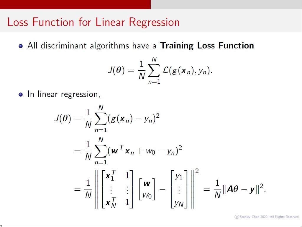 Loss Function for Linear Regression