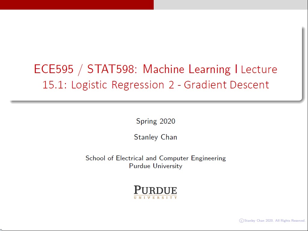 Lecture 15.1: Logistic Regression 2 - Gradient Descent