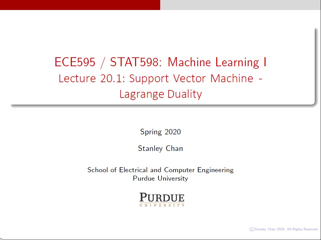 Lecture 20.1: Support Vector Machine - Legrange Duality
