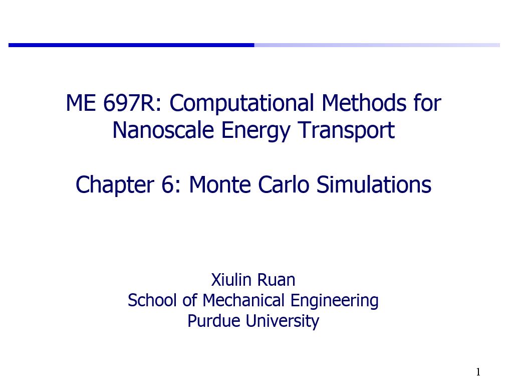 Lecturer 6: Monte Carlo Simulations