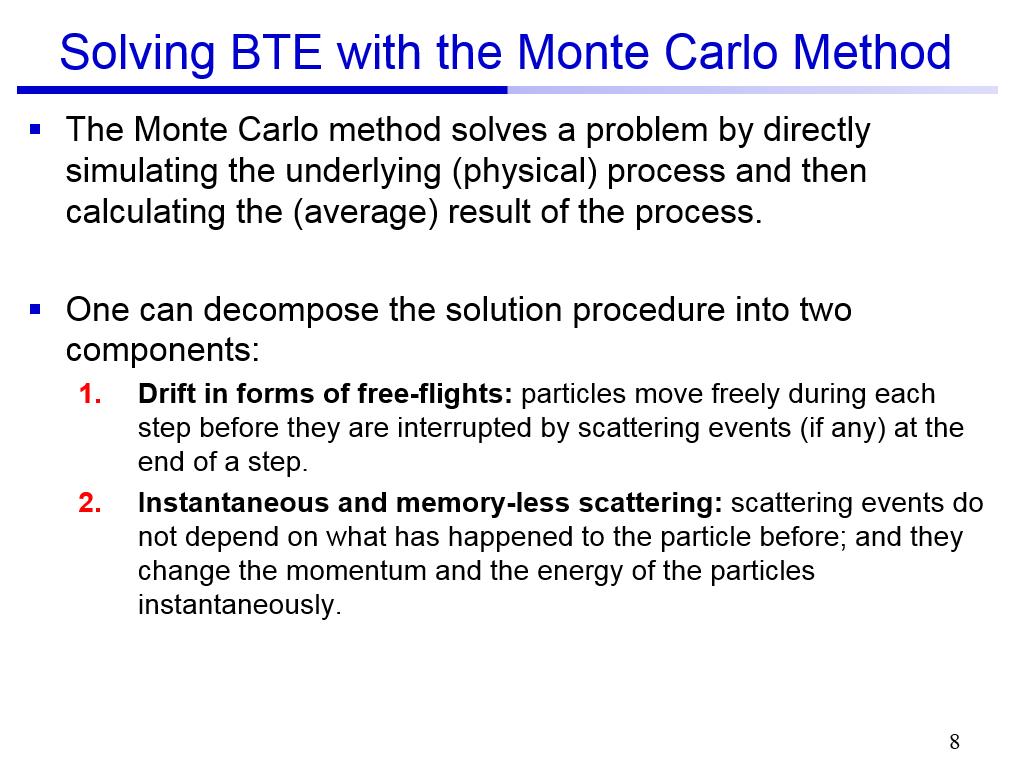 Solving BTE with the Monte Carlo Method