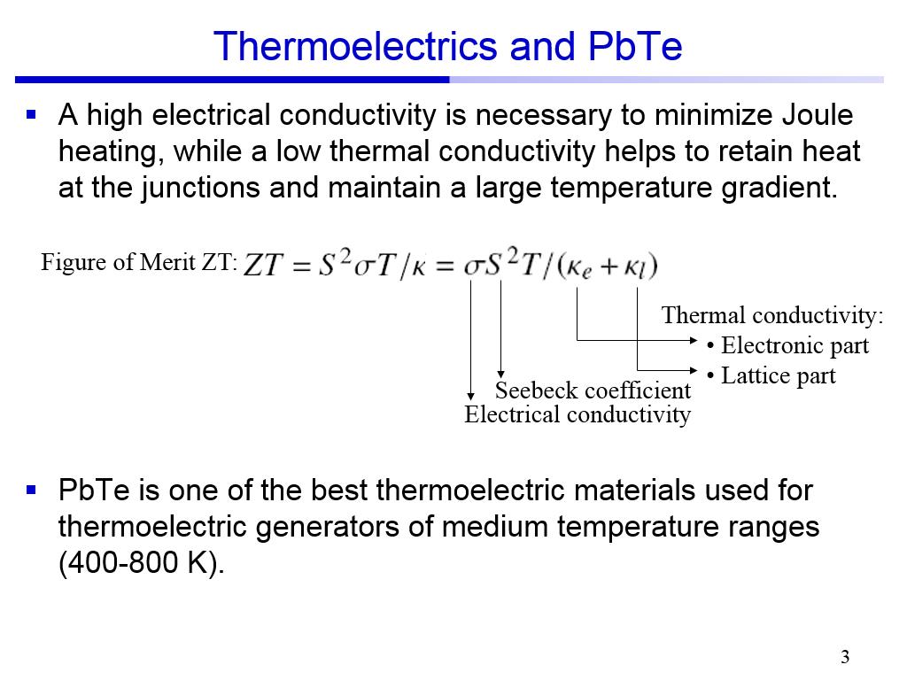 Thermoelectrics and PbTe