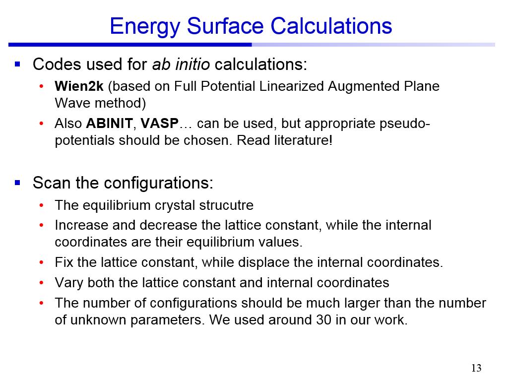 Energy Surface Calculations