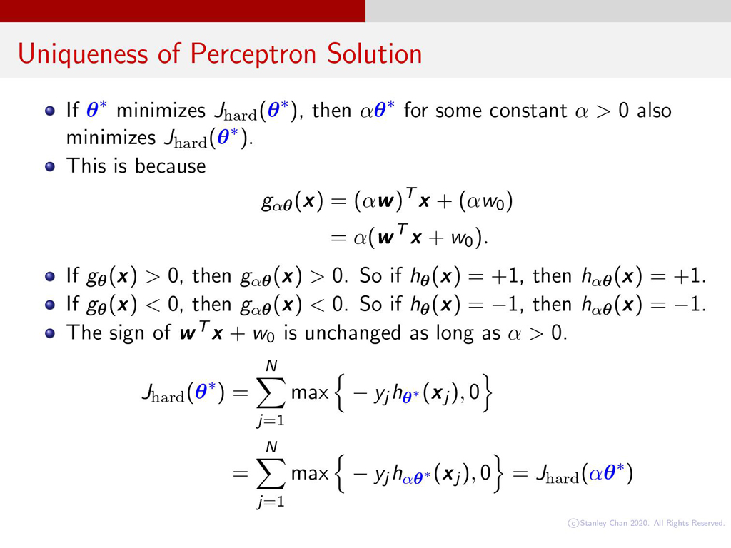 Uniqueness of Perceptron Solution