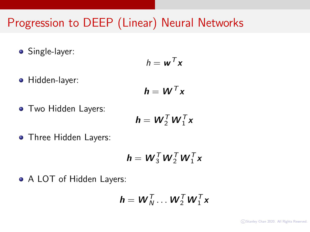 Progression to DEEP (Linear) Neural Networks