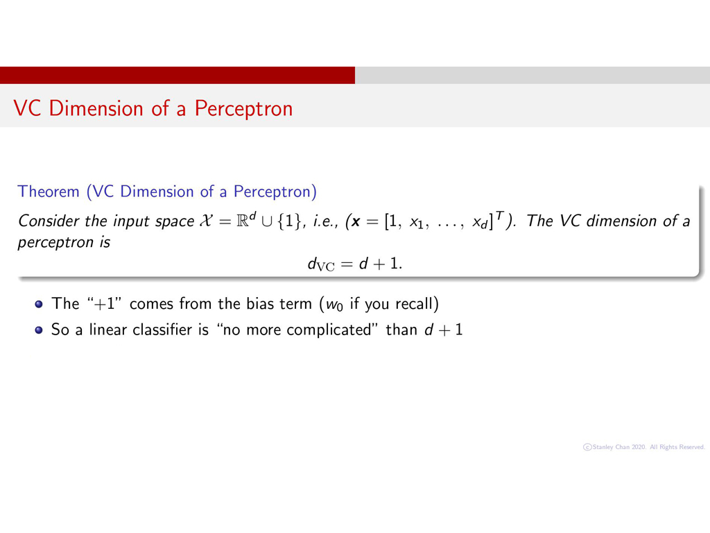 VC Dimension of a Perceptron