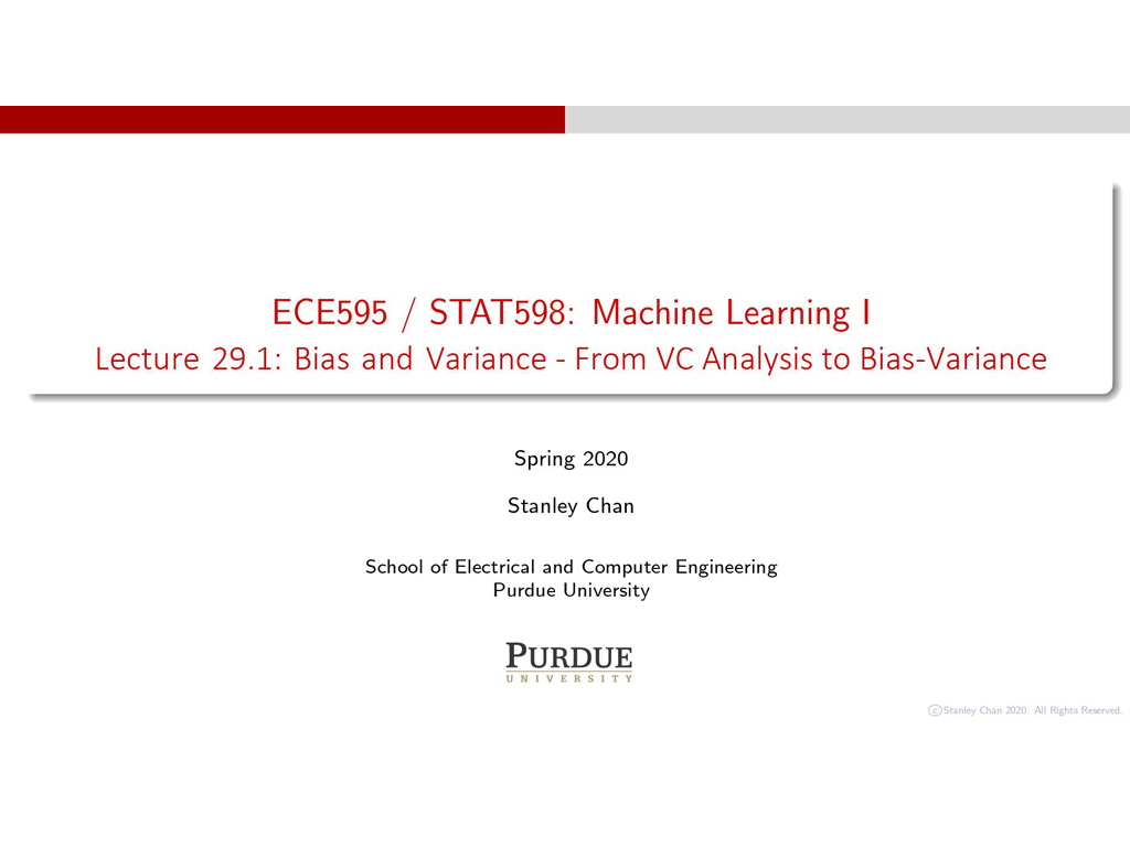 Lecture 29.1: Bias and Variance - From VC Analysis to Bias-Variance