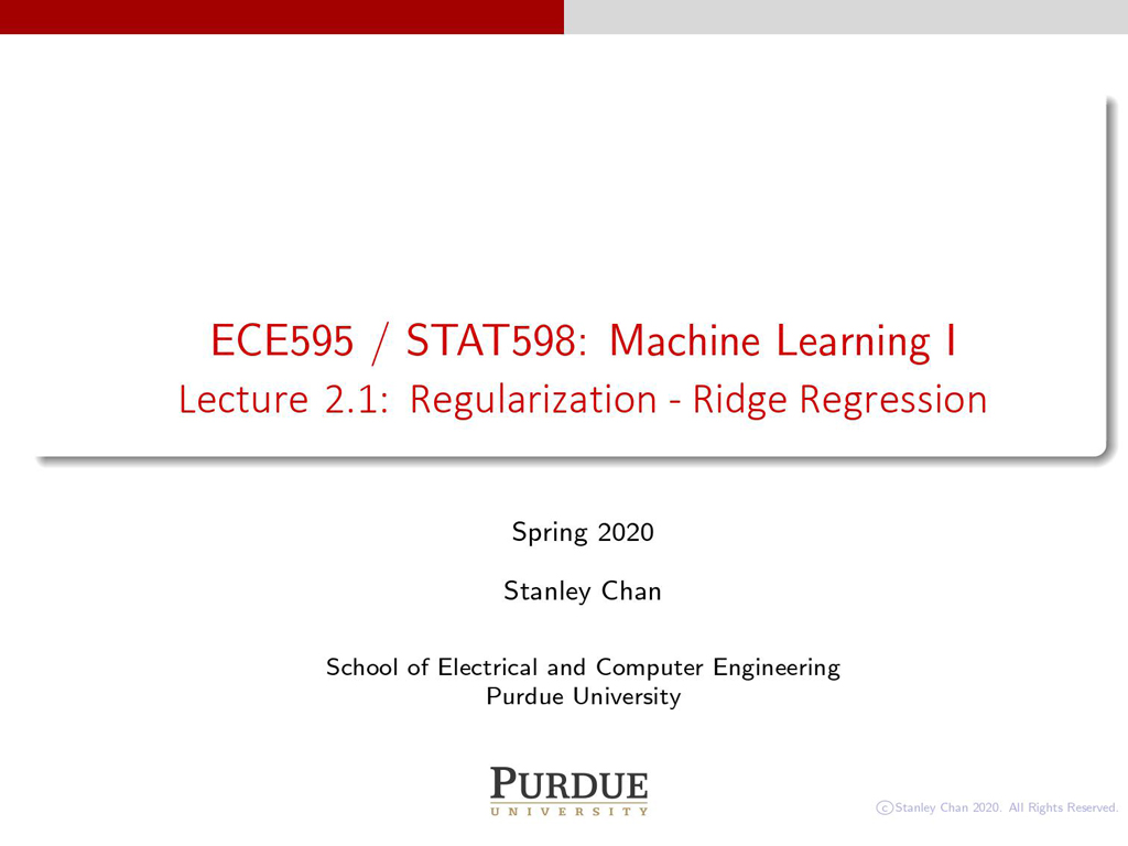 Lecture 2.1: Regularization - Ridge Regression