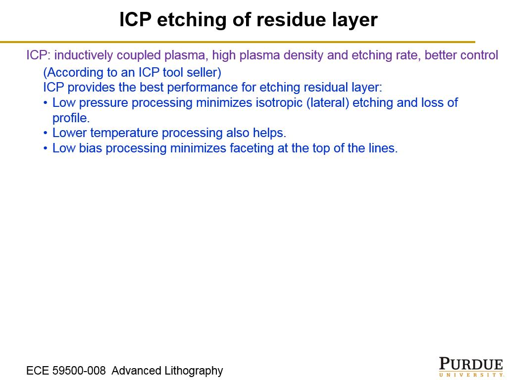 ICP etching of residue layer