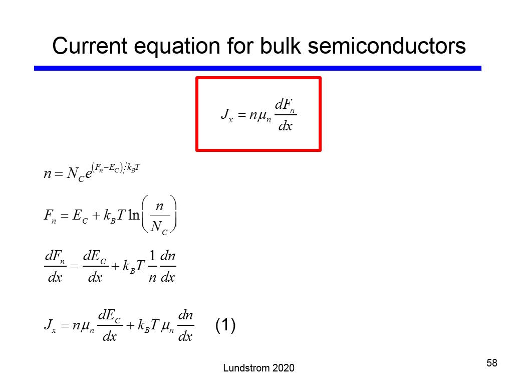 Current equation for bulk semiconductors