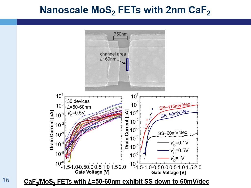 Nanoscale MoS2 FETs with 2nm CaF2