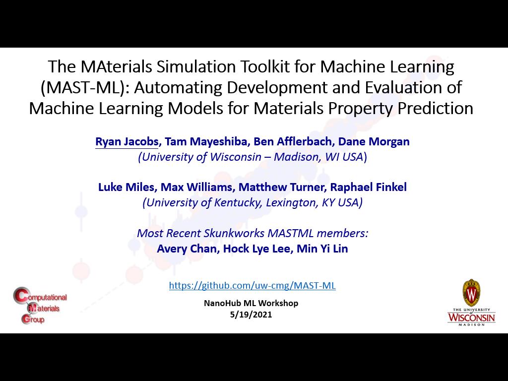 The MAterials Simulation Toolkit for Machine Learning (MAST-ML): Automating Development and Evaluation of Machine Learning Models for Materials Property Prediction