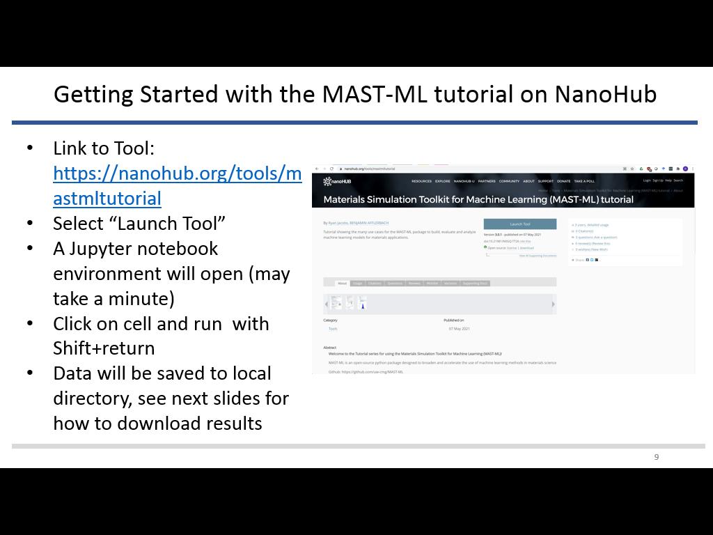 Getting Started with the MAST-ML tutorial on NanoHub