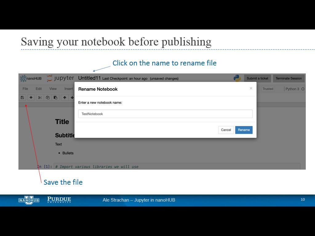 Saving your notebook before publishing