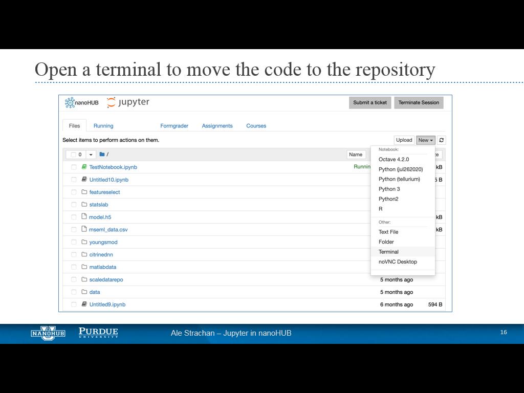 Open a terminal to move the code to the repository
