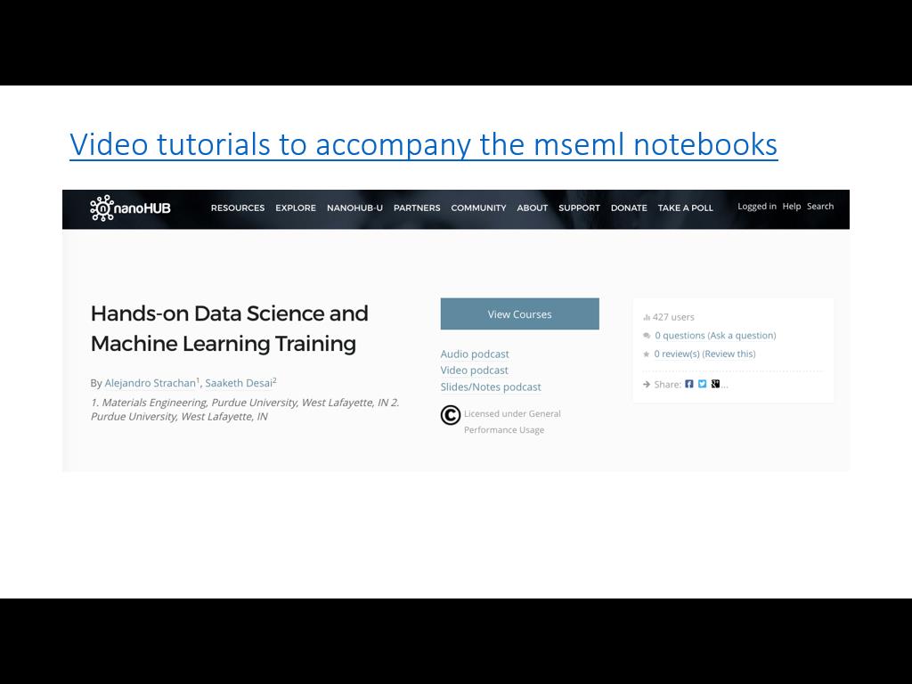 Video tutorials to accompany the mseml notebooks