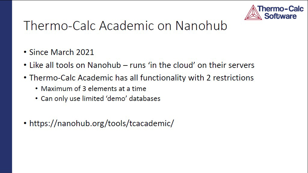Thermo-Calc Academic on nanoHUB