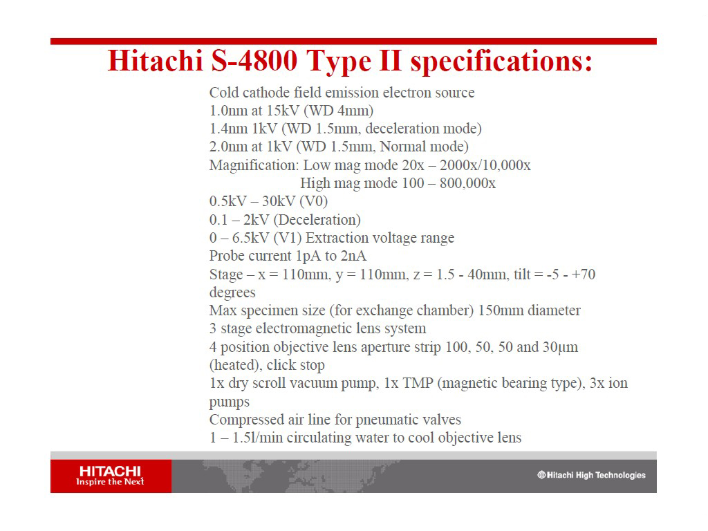Hitachi S-4800 Type II specifications