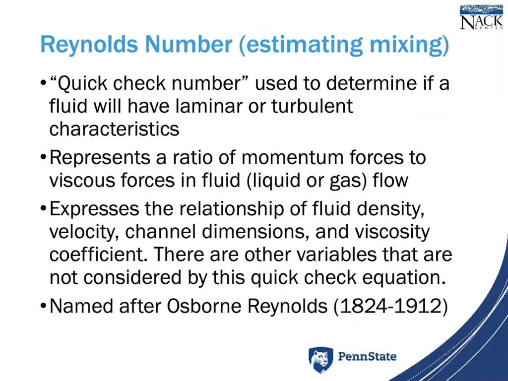 Reynolds Number (estimating mixing)