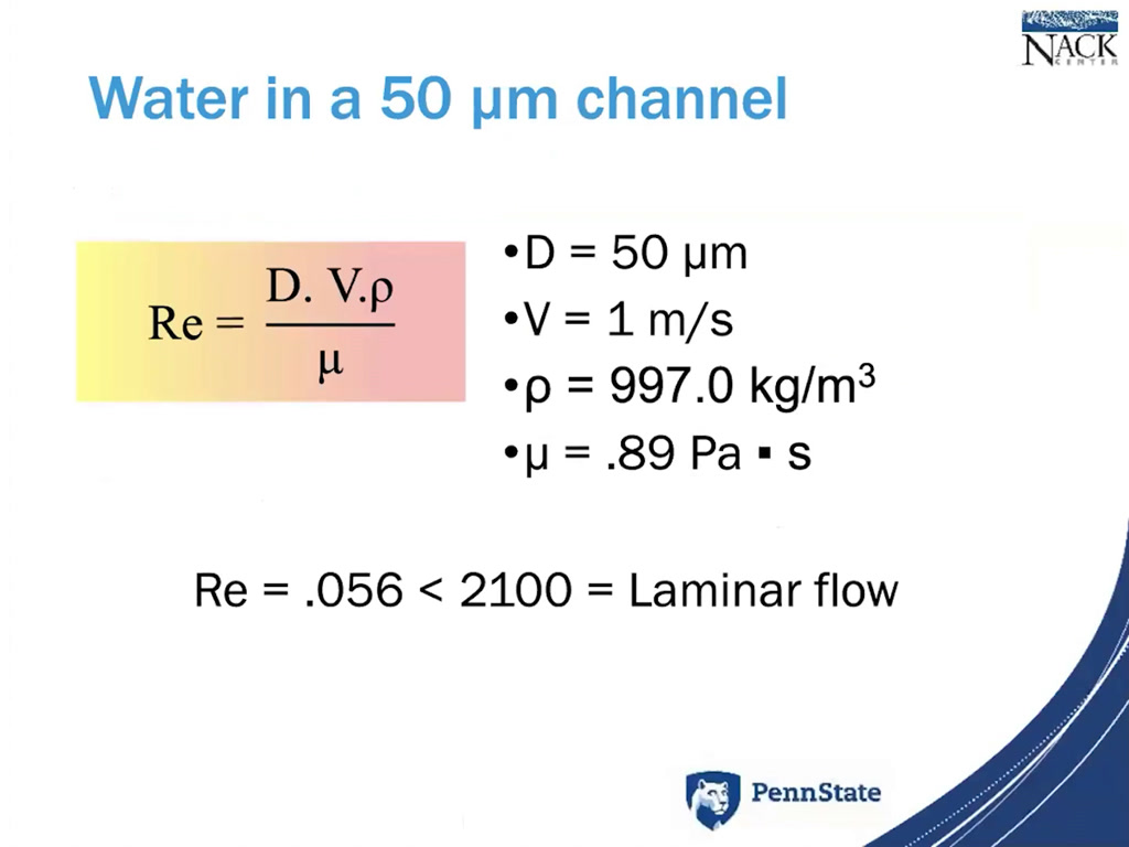 Water in a 50 um channel