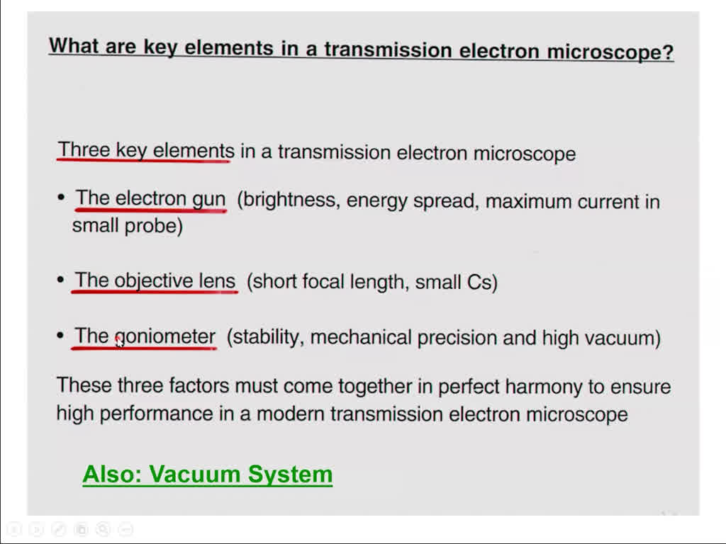 Key elements in a TEM