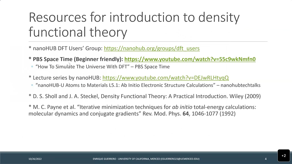 Resources for introduction to density functional theory