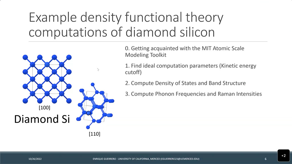 Example density functional theory computations for diamond silicon