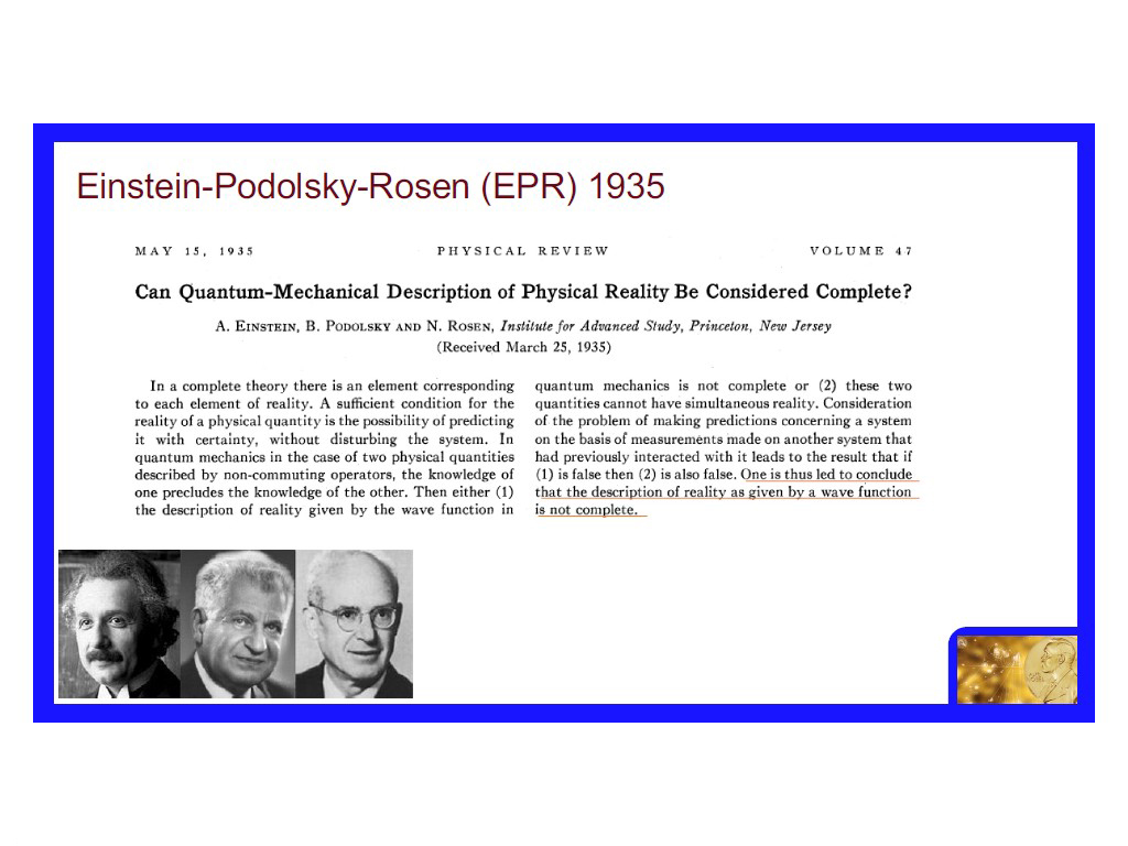 Einstein-Podolsky-Rosen (EPR) 1935